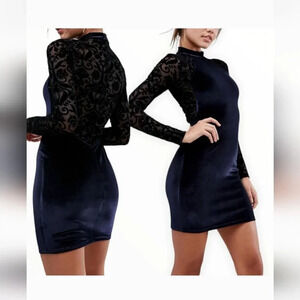 NWT Women's Blue Velvet Black Lace Asos Dress‎ Sz 6